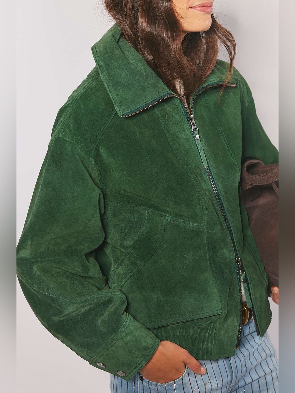 Free people We The Free Desert Moon Suede Jacket green grove